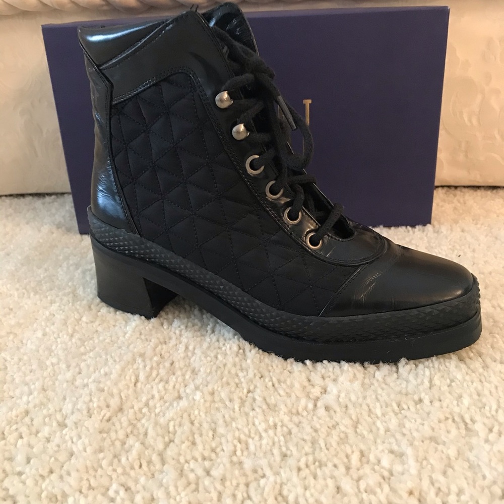 Stuart Weitzman black combat lace up booties, 5.5